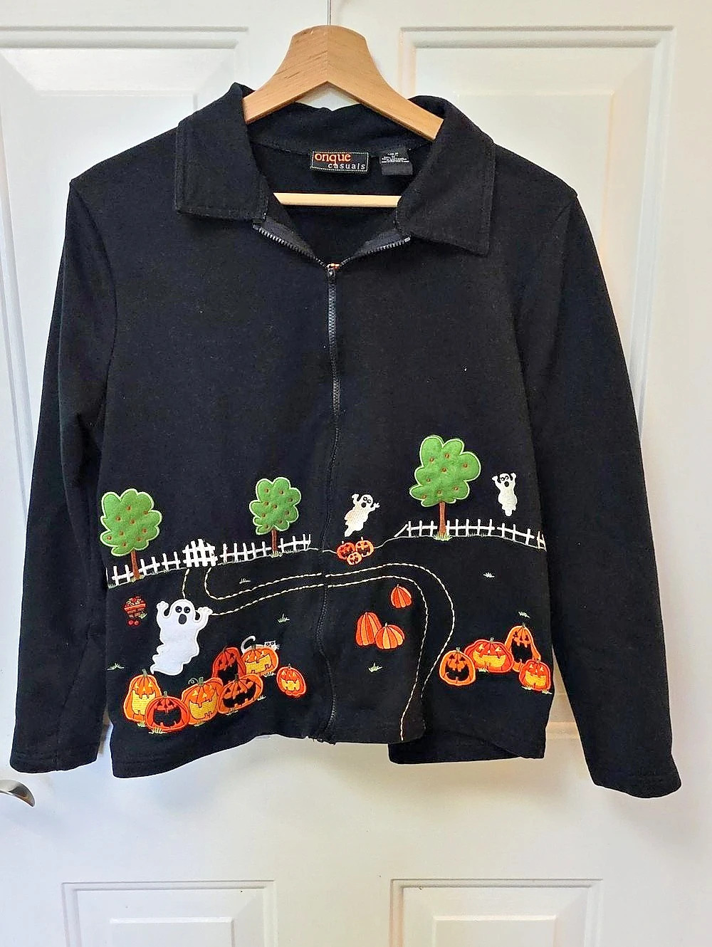 Onque Casuals Embroidered Halloween Jacket in Black & Orange.